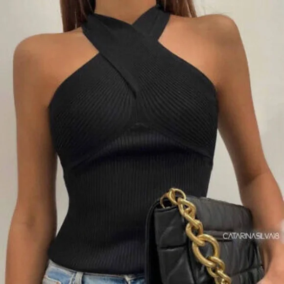 Zara Knit Top With Crossed Straps - Picture 3 of 6